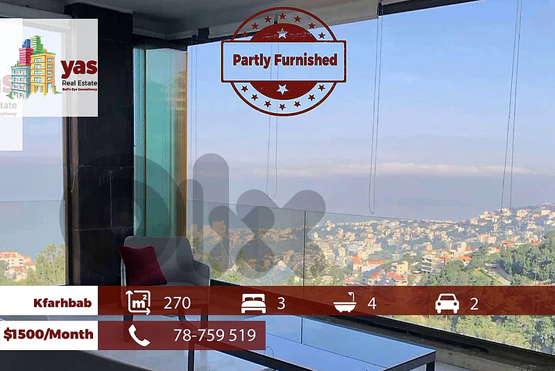 Kfarhbab 270m2 | Rent | Panoramic View | Partly Furnished | YV