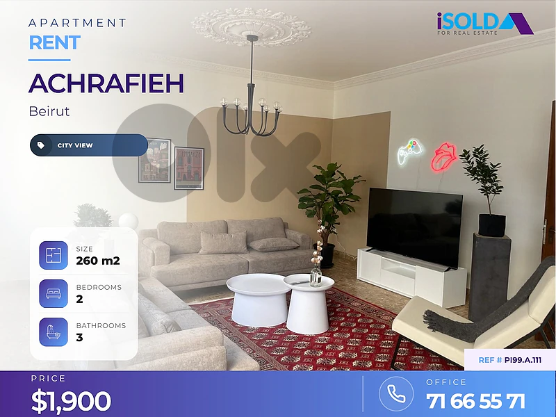 A 260 m2 apartment for rent in Achrafieh
