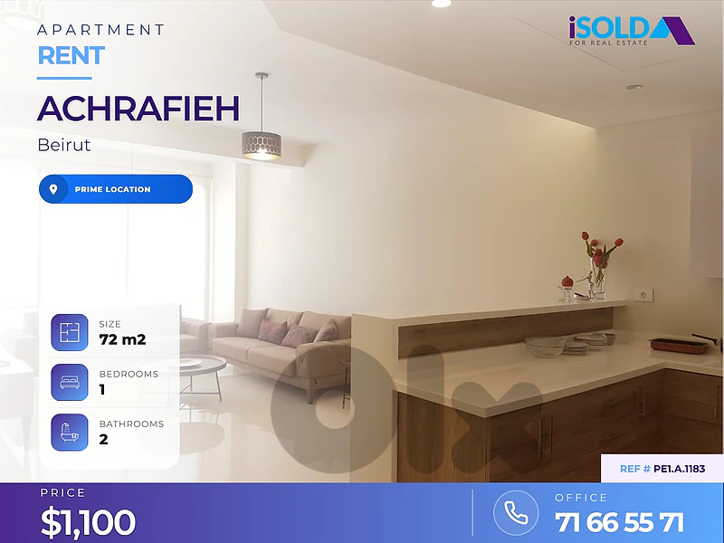 72m² Furnished Apartment for Rent in Prime Achrafieh