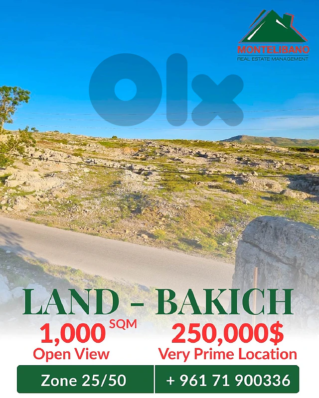 1,000 sqm Land For Sale in Bakich باكيش with Open View