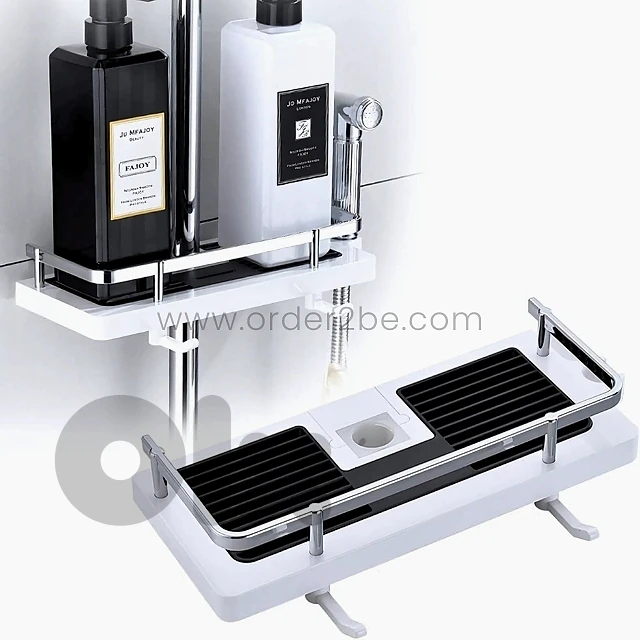 Space-Saving Shower Caddy–Drill-Free ABS Shelf + Drainage Tray, Hooks