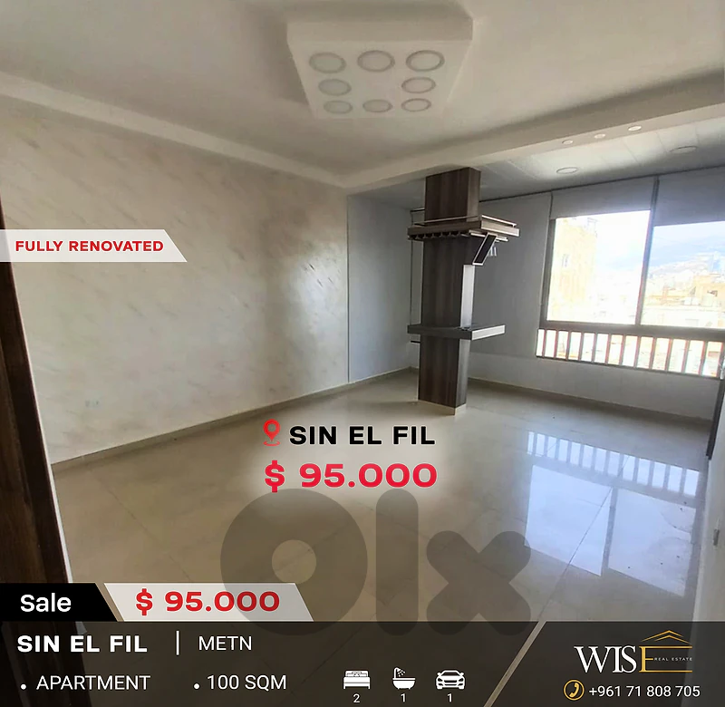 🏡 Fully Renovated 100 SQM Apartment for SALE in Sin El Fil!