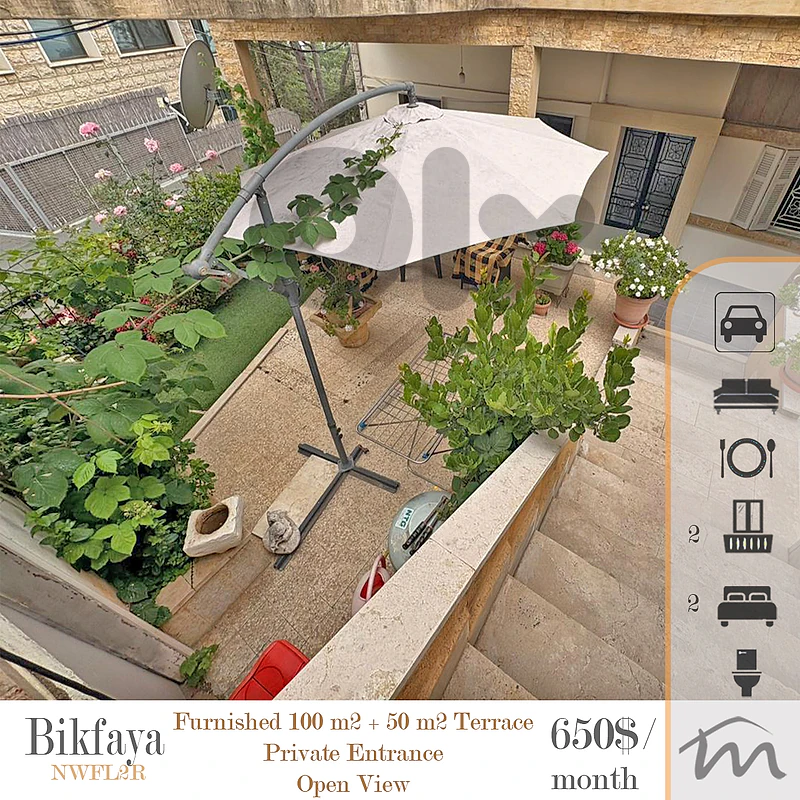 Bikfaya | Furnished 100m² + 50m² Terrace | Private Entrance | View