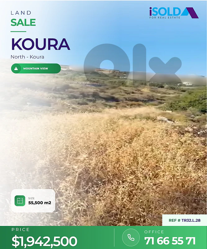 A 55,500 m2 land having an open mountain view for sale in Koura