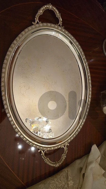Large Vintage Silver Plated Serving Tray - Heavy, Ornate, 68cm