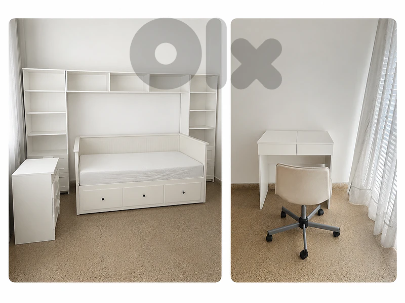 IKEA White Bedroom Set Daybed, Storage Unit, Desk & Nightstand