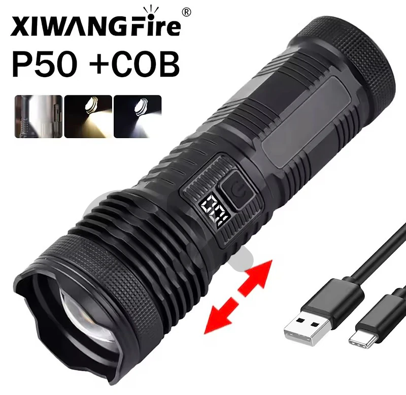 Flashlight Numerical Display Rechargeable Torch 30W LED 25000 Lumens
