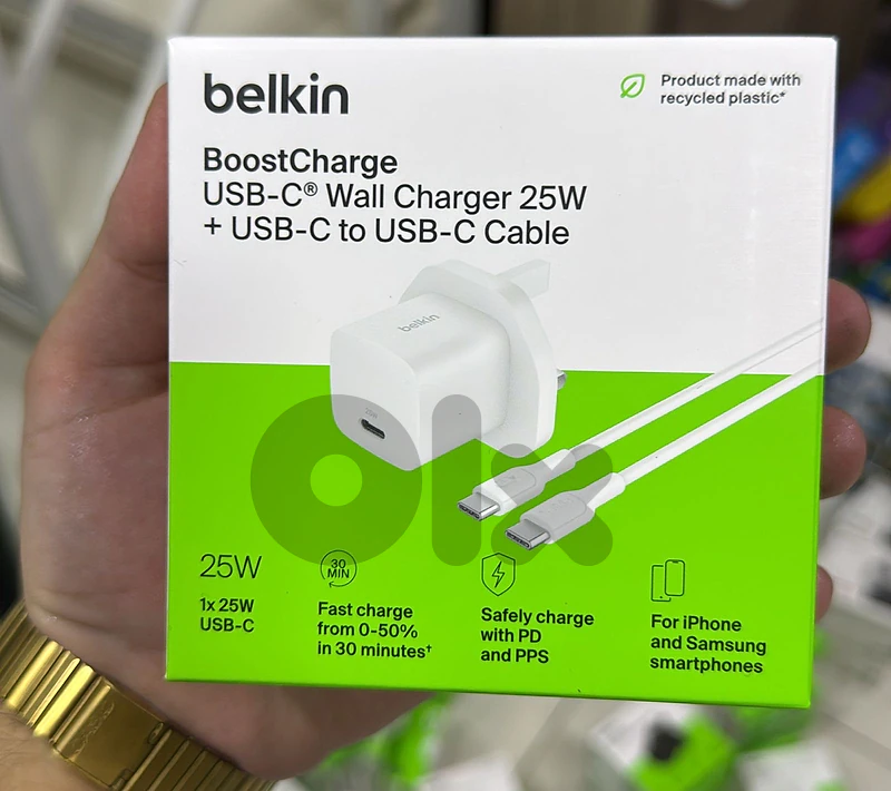 Belkin Boostcharge usb-c wall charger 25w 3 pin + usb-c to usb-c cable