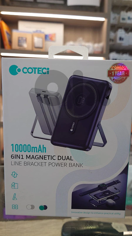 Coteci 10000mah 6in1 magnetic dual line bracket power bank