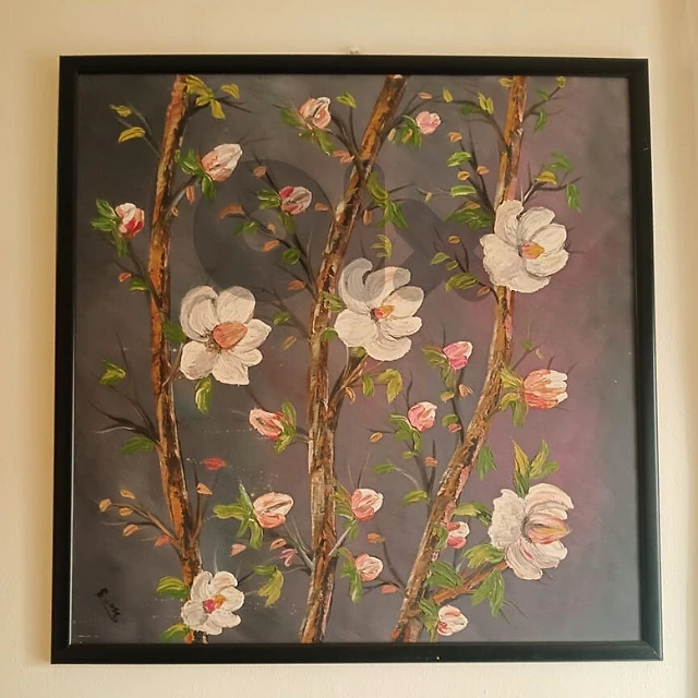 Floral Canvas Painting – ‘Blossoming Serenity', 65 x 65 cm