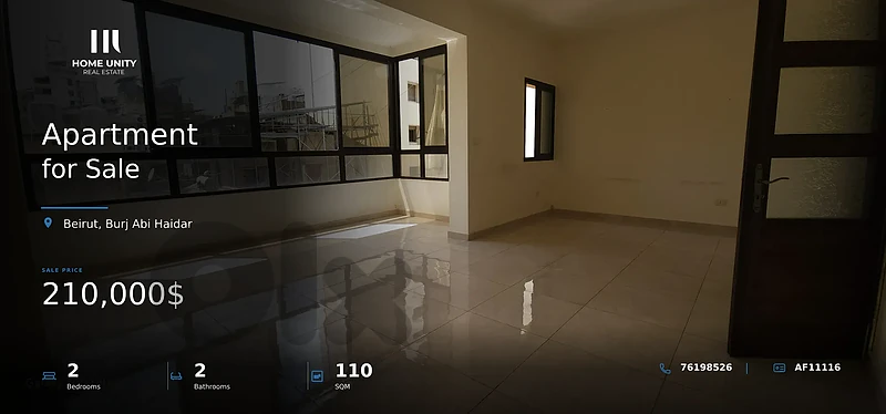 2-bedrooms Apartment for Sale , located in Burj Abi Haidar , Beirut