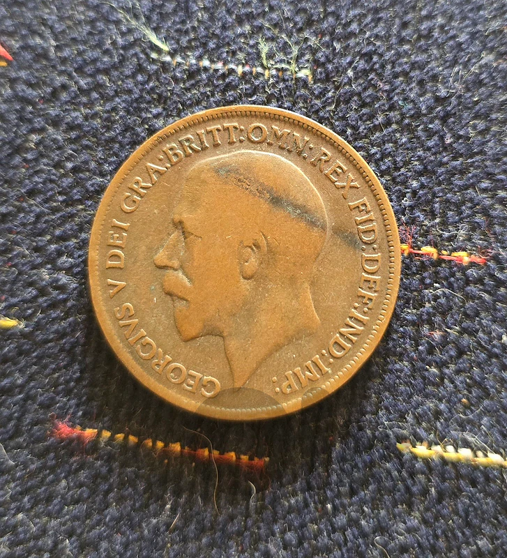 1916 Great Britain King George V One Penny Coin - WWI Era Copper