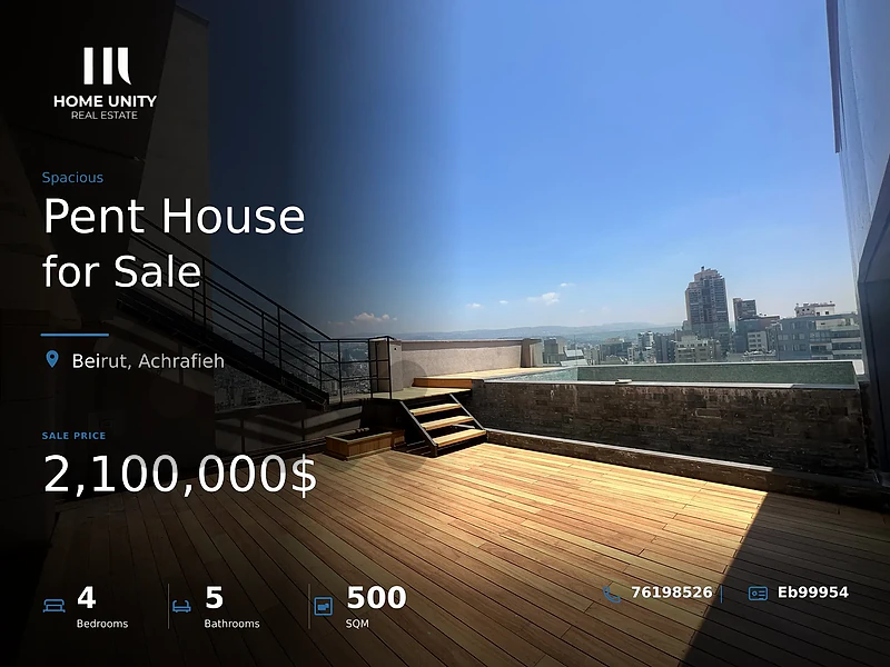 elegant 4-bedrooms Pent House for Sale in Achrafieh , Beirut
