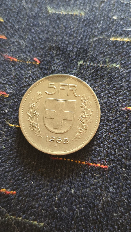 Switzerland 5 Francs 1968 SILVER 83.5% - Last Silver Year -