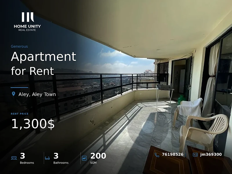 3-bedrooms Apartment for Rent , located in Aley Town , Aley