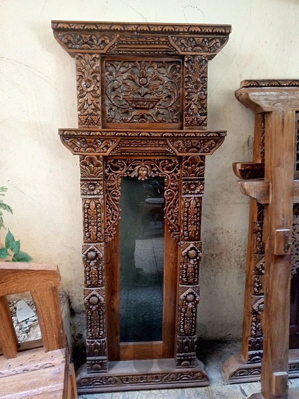 hand carved teak wood window