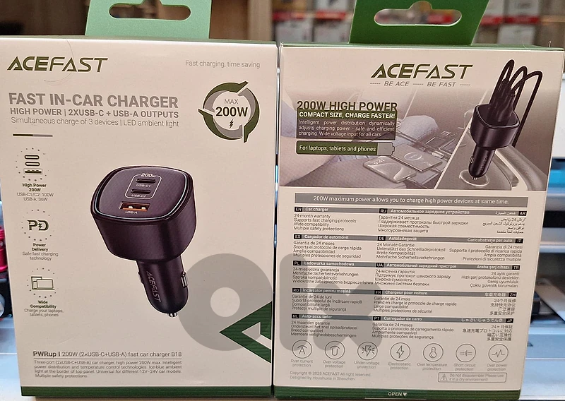 ACEFAST CAR CHARGER B18 200W (2× USB-C + USB-A)