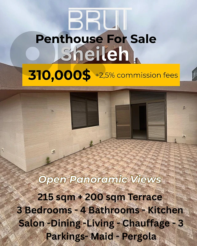 215 Sqm Penthouse + 200 sqm Terrace for sale in Sheileh Brand new