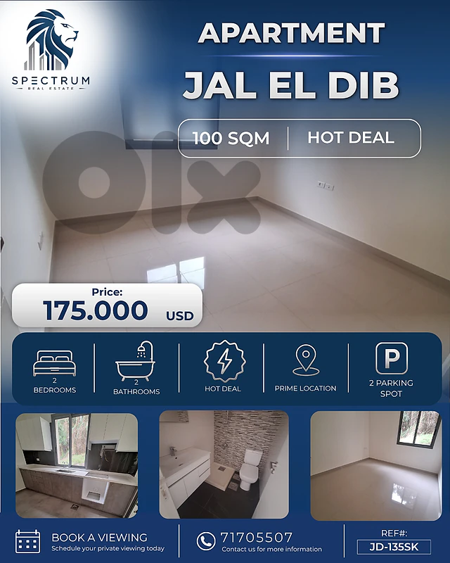 2 PARKINGS / 2 BEDS /  JAL EL DIB PRIME / NEW BUILDING , (JD-135)
