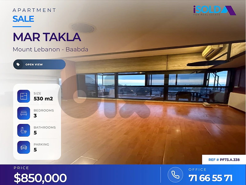 A 530 m2 duplex apartment with a terrace for sale in mar takla hazmiye