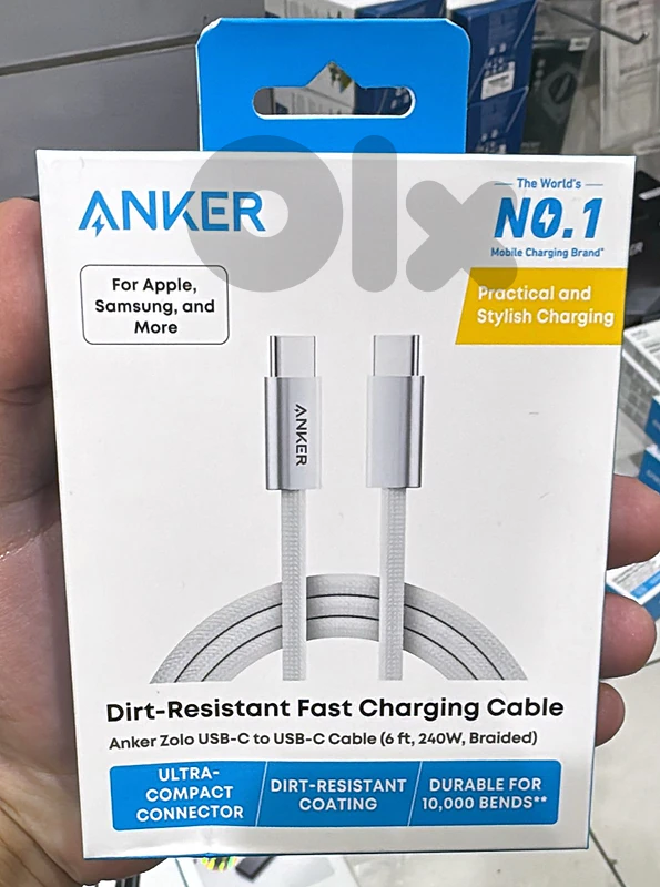 Anker zolo usb-c to usb-c cable 6ft 240w braided dirt-resistant coatin
