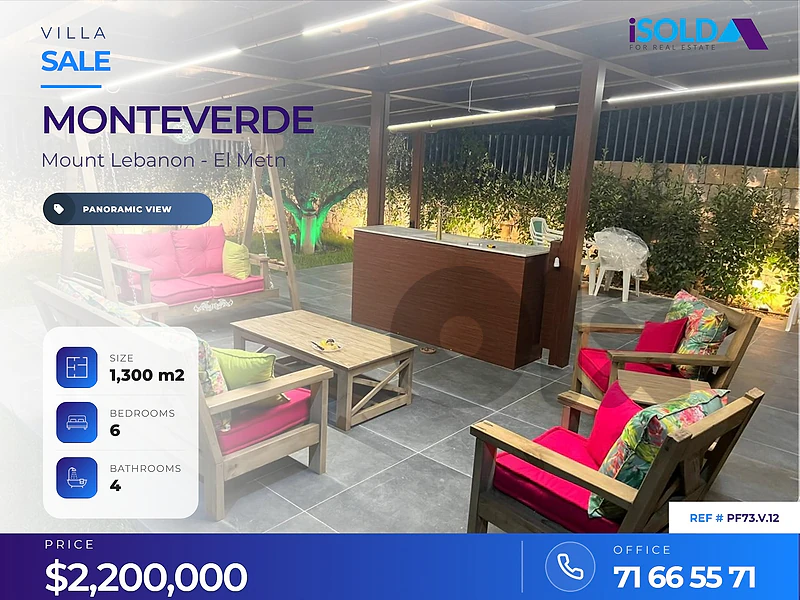 A decorated 1300 m2 villa with a garden for sale in Monteverde