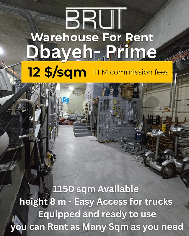 Rent by the Sqm -Warehouse in Dbayeh Prime