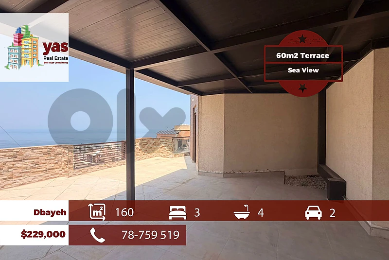 Dbayeh 160m2 | 60m2 Terrace | Sea View | New Flat | Calm Area | MJ