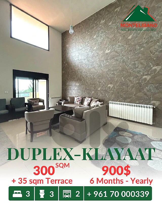 300 sqm Duplex For Rent in Klayaat قليعات with 35 sqm Terrace