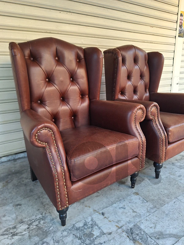 two pieces of arm chairs genuine real leather original England