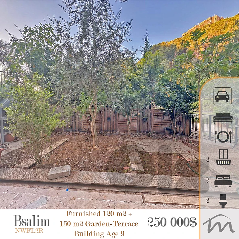 Bsalim | Fully Furnished 3 Bedrooms Apart + Terrace-Garden | 3 Parking