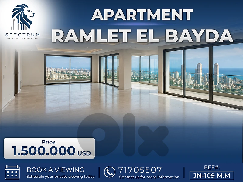 FULL SEA VIEW APT IN RAMLET EL BAYDA PRIME | 550SQ | 4 BEDS | JN-109