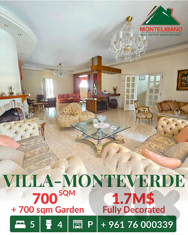 Fully Decorated 700 sqm Villa For Sale in Monteverde + 700 sqm Garden