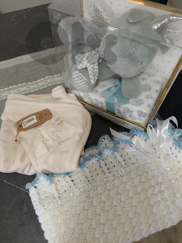 Baby Blanket Cotton, Handmade Crochet & Plush Blanket with Teddy