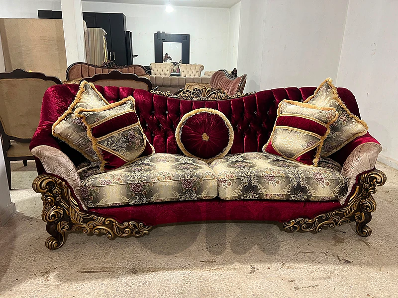 طقم كنبايات ملكي حفر خشب زان ست قطع وطاولة
