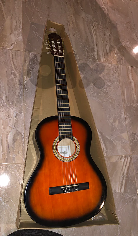 guitar, pick, and bag