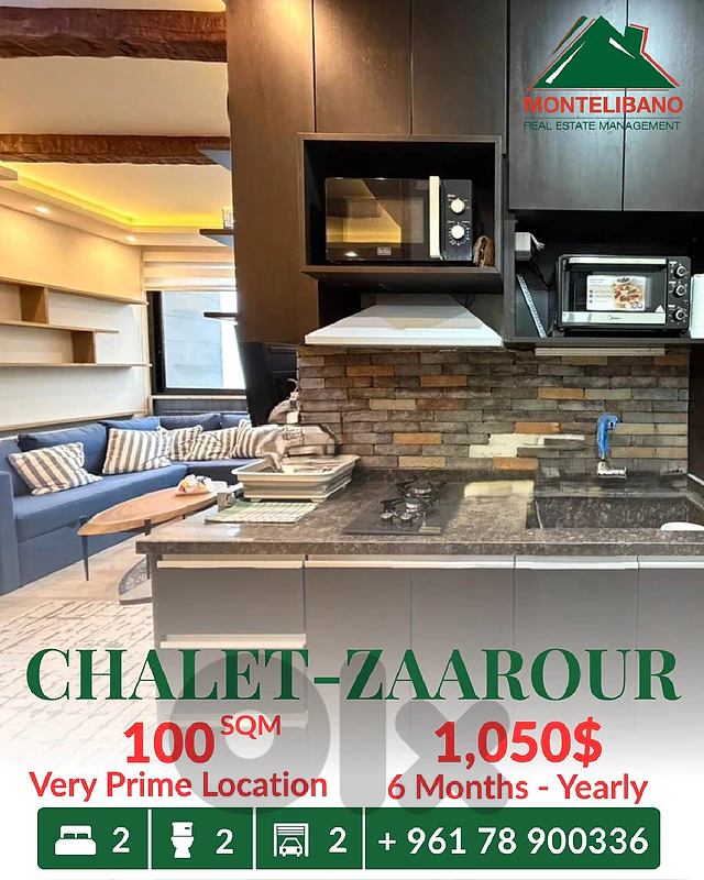 Prime Location Fully Furnished 100 sqm Chalet For Rent in Zaarour