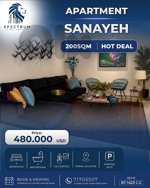SUPER CATCH ! APARTMENT IN SANAYEH | 200SQ | 3 BEDS | BT-1423 C.C