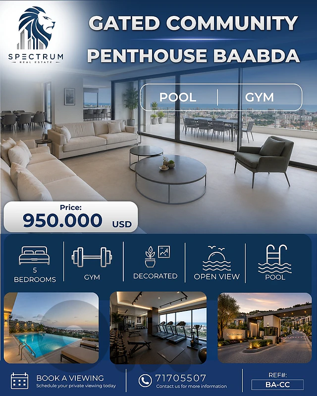 GATED COMMUNITY | PENTHOUSE BAABDA | 4 BEDS | GYM&POOL | VIEW, (BA-CC) GATED COMMUNITY | PENTHOUSE BAABDA | 4 BEDS | GYM&POOL | VIEW, (BA-CC)