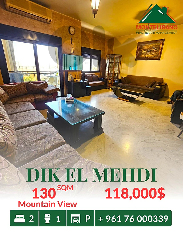 130 sqm Apartment For Sale in Dik El Mehdi with Mountain View 130 sqm Apartment For Sale in Dik El Mehdi with Mountain View