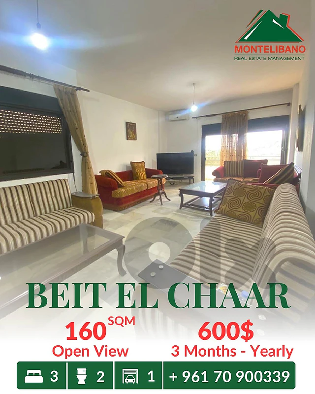 160 sqm Apartment For Rent in Beit El Chaar with Open View