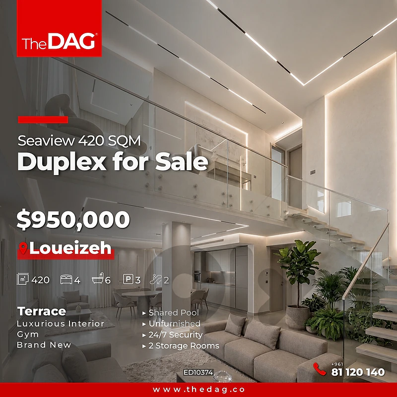 Seaview 420 SQM Duplex for Sale in Loueizeh with Terrace دوبلكس للبيع