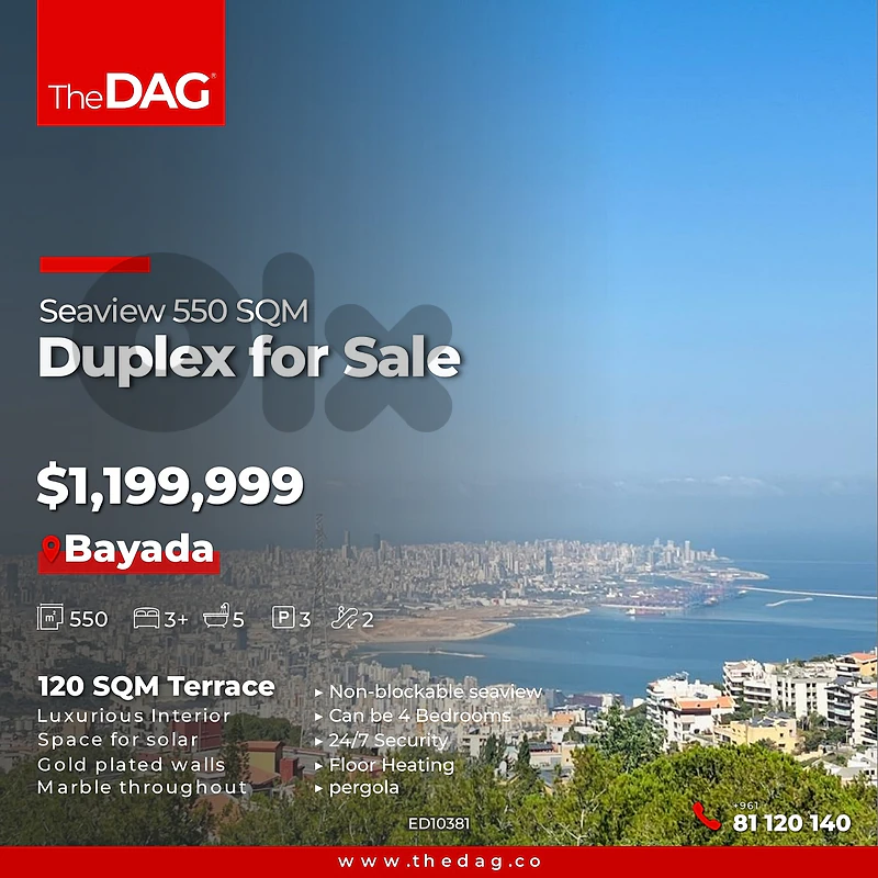 Seaview 550 SQM Duplex for Sale in Bayada with Terrace دوبلكس للبيع