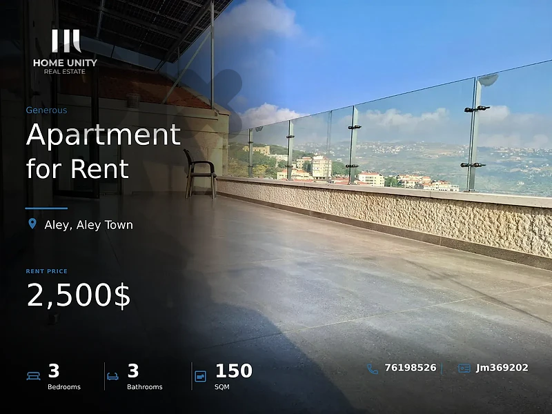 3-bedrooms Apartment for Rent , located in Aley Town , Aley