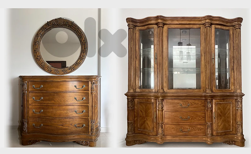 طقم أثاث كلاسيك فاخر ممتازة (خزانة عرض/Vitrine + خزانة أدراج + مرآة