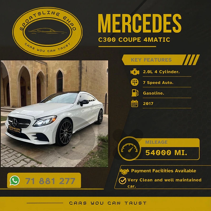 C300 4matic Coupe 2017 AMG Line 54,xxx Miles (payment facility)