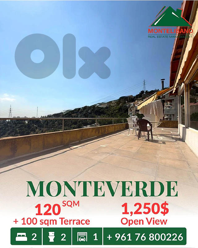 120 sqm Apartment For Rent in Monteverde with 100 sqm Terrace