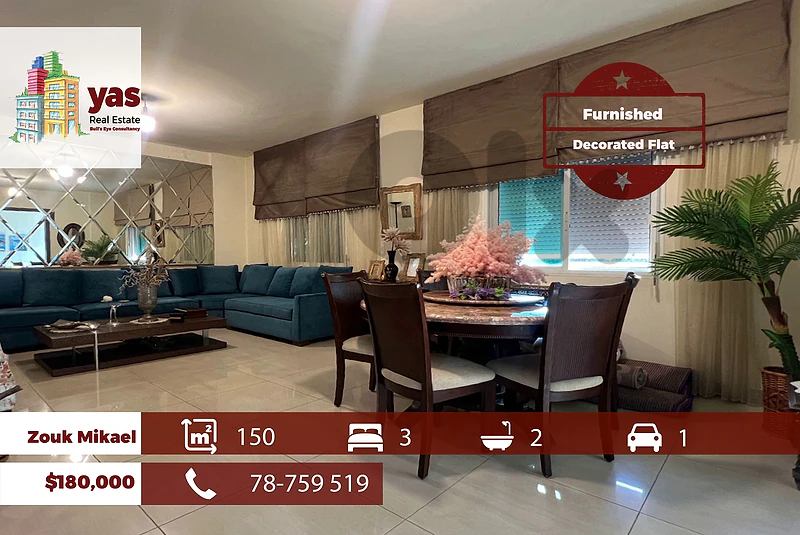 Zouk Mikael 150m2 | Furnished | Prime Location | Decorated | EH/RH