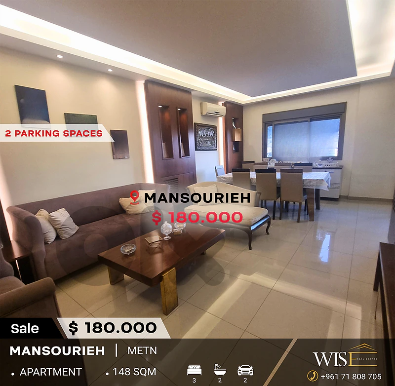 Fully Decorated 148 SQM Unfurnished Apartment for SALE in Mansourieh