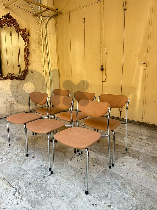Mid-century 8 tubular dining chairs chrome 1970's
